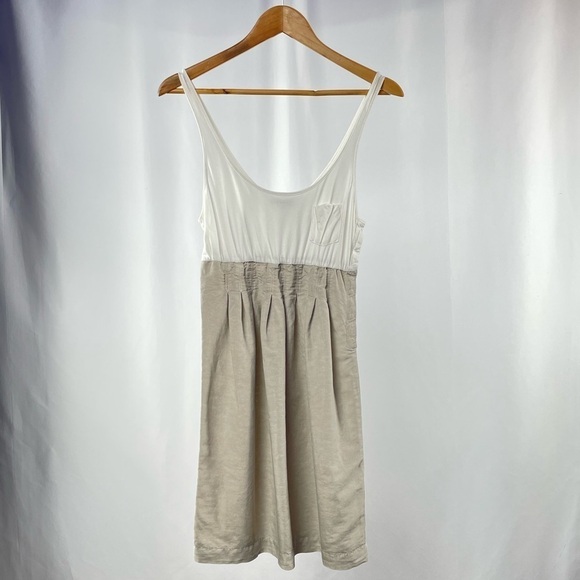 James Perse Standard Colorblock Pocket Tank Dress in White‎ Tan Size Large or 3 - Picture 2 of 6